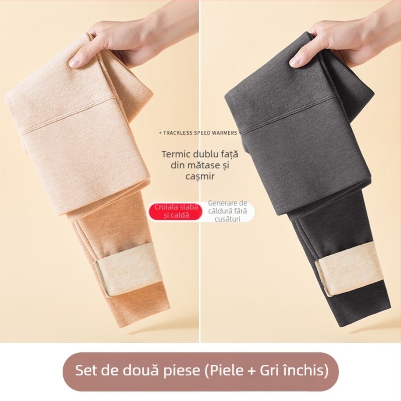 Pantaloni termici din fleece pentru femei, fără pilă, lungime gleznă, groși, croială lejeră, efect slimming, iarna 2024