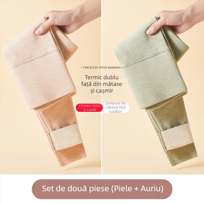 Pantaloni termici din fleece pentru femei, fără pilă, lungime gleznă, groși, croială lejeră, efect slimming, iarna 2024