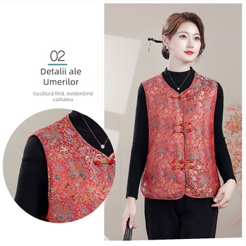 Vestă în stil Tang pentru femei, toamnă-iarnă, căptușită, casual elegant pentru deplasări, lungime 50–65 cm, poliester >95%, Toamna 2025