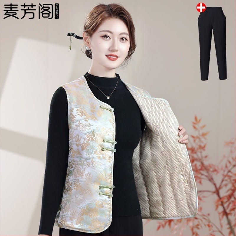 Vestă în stil Tang pentru femei, toamnă-iarnă, căptușită, casual elegant pentru deplasări, lungime 50–65 cm, poliester >95%, Toamna 2025