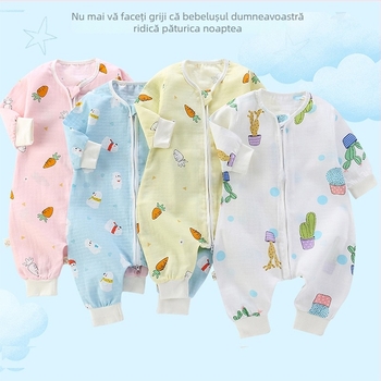 Sac de dormit pentru bebeluși, din bumbac muselină, dublu strat, model Cartoon, fermoar nylon, siguranță Clasa A