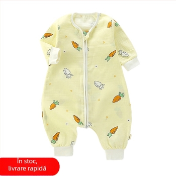Sac de dormit pentru bebeluși, din bumbac muselină, dublu strat, model Cartoon, fermoar nylon, siguranță Clasa A