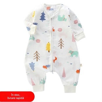 Sac de dormit pentru bebeluși, din bumbac muselină, dublu strat, model Cartoon, fermoar nylon, siguranță Clasa A