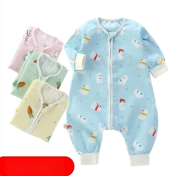 Sac de dormit pentru bebeluși, din bumbac muselină, dublu strat, model Cartoon, fermoar nylon, siguranță Clasa A