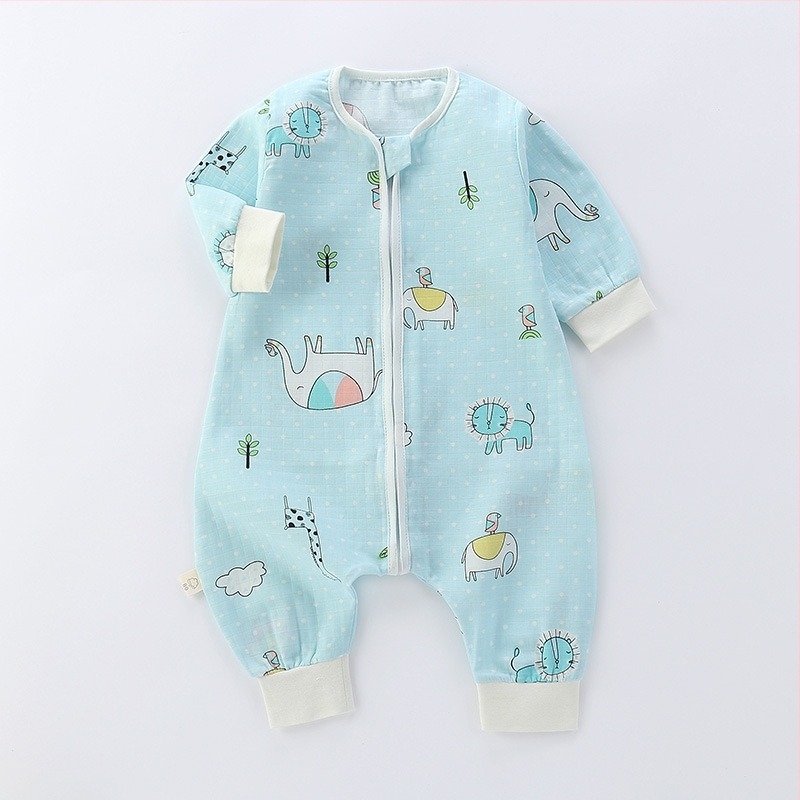 Sac de dormit pentru bebeluși, din bumbac muselină, dublu strat, model Cartoon, fermoar nylon, siguranță Clasa A