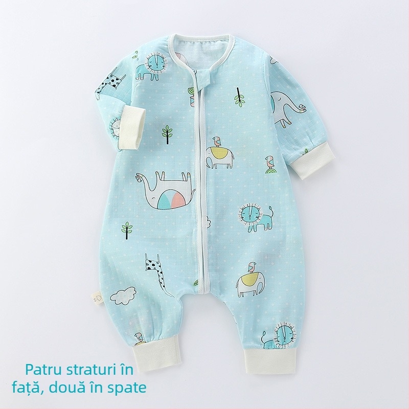 Sac de dormit pentru bebeluși, din bumbac muselină, dublu strat, model Cartoon, fermoar nylon, siguranță Clasa A