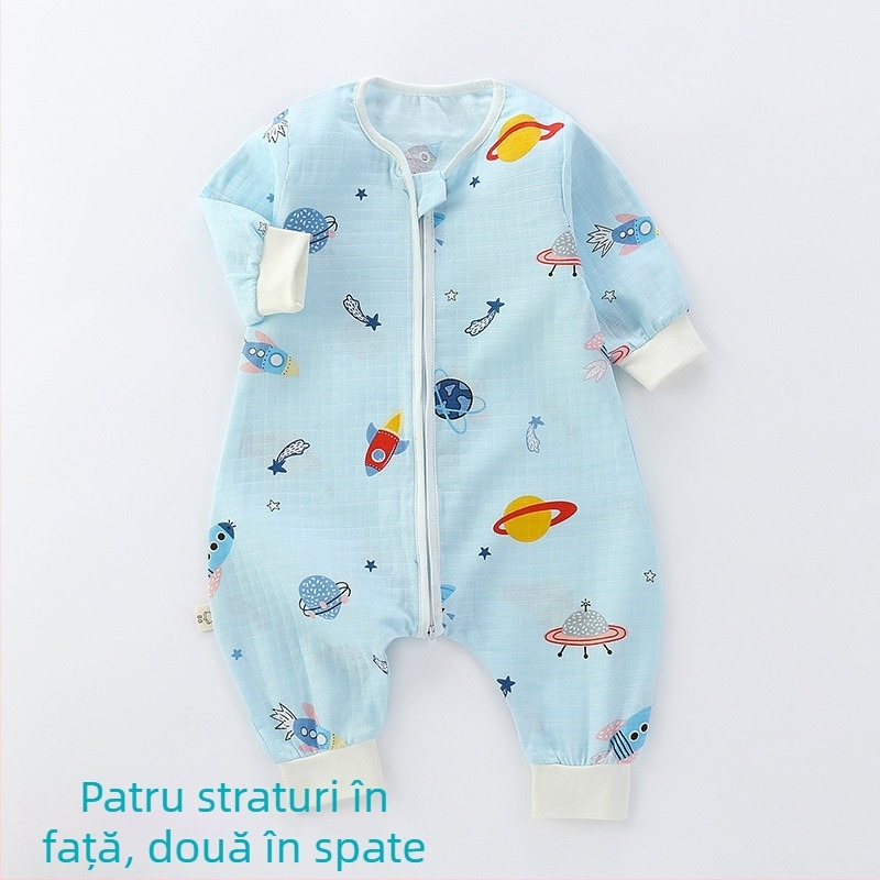 Sac de dormit pentru bebeluși, din bumbac muselină, dublu strat, model Cartoon, fermoar nylon, siguranță Clasa A