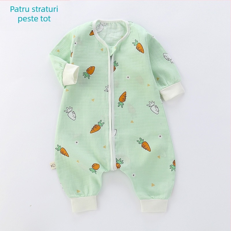 Sac de dormit pentru bebeluși, din bumbac muselină, dublu strat, model Cartoon, fermoar nylon, siguranță Clasa A