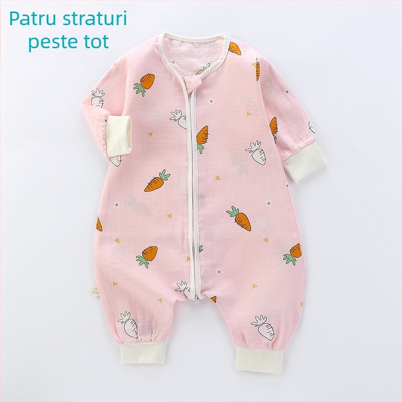 Sac de dormit pentru bebeluși, din bumbac muselină, dublu strat, model Cartoon, fermoar nylon, siguranță Clasa A