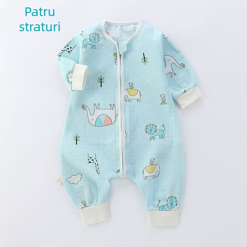 Sac de dormit pentru bebeluși, din bumbac muselină, dublu strat, model Cartoon, fermoar nylon, siguranță Clasa A