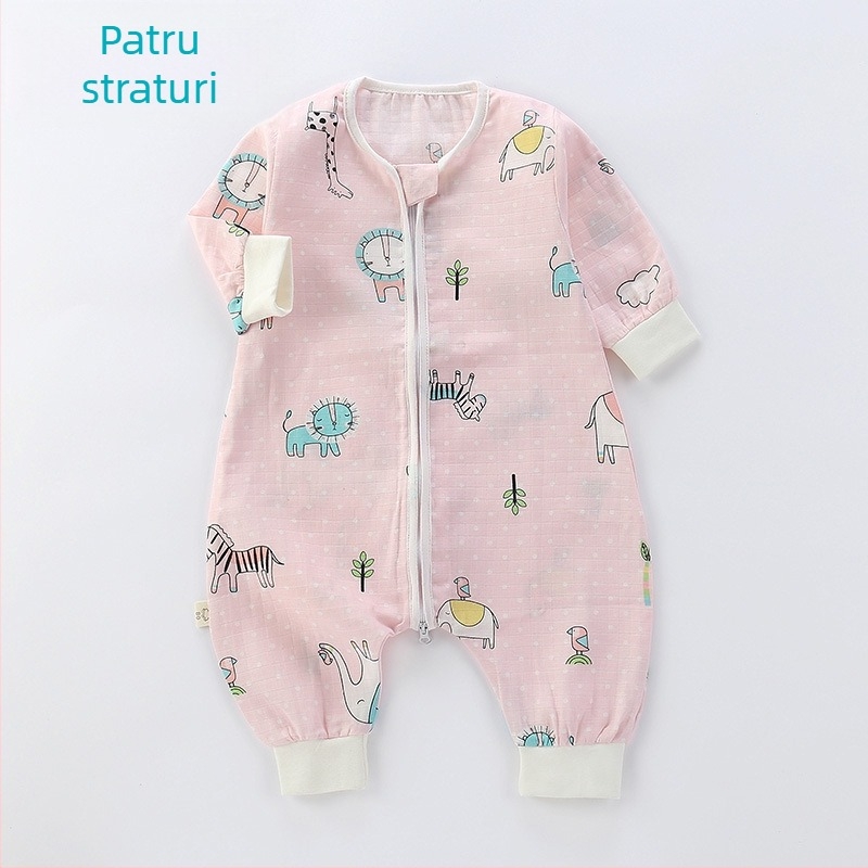 Sac de dormit pentru bebeluși, din bumbac muselină, dublu strat, model Cartoon, fermoar nylon, siguranță Clasa A