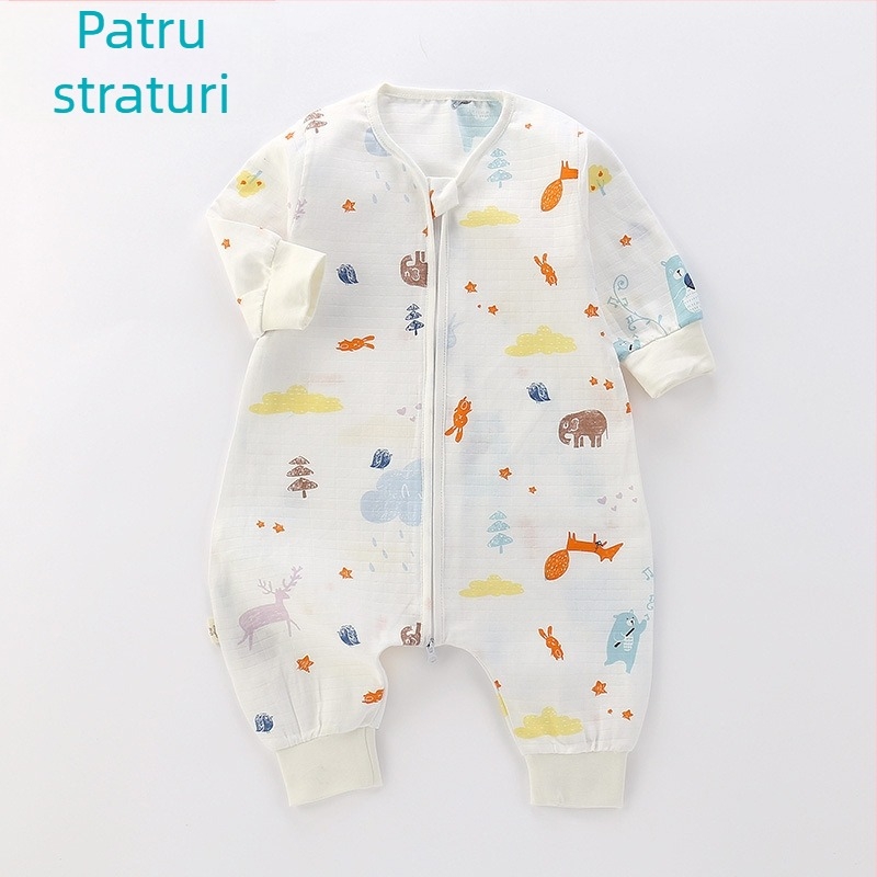 Sac de dormit pentru bebeluși, din bumbac muselină, dublu strat, model Cartoon, fermoar nylon, siguranță Clasa A