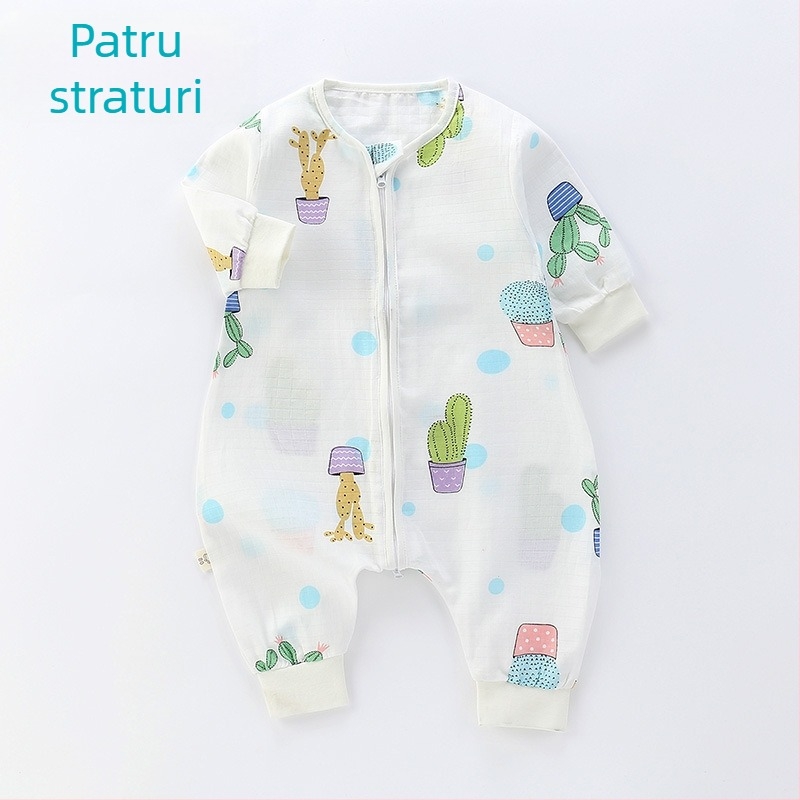 Sac de dormit pentru bebeluși, din bumbac muselină, dublu strat, model Cartoon, fermoar nylon, siguranță Clasa A