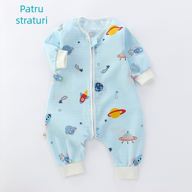 Sac de dormit pentru bebeluși, din bumbac muselină, dublu strat, model Cartoon, fermoar nylon, siguranță Clasa A