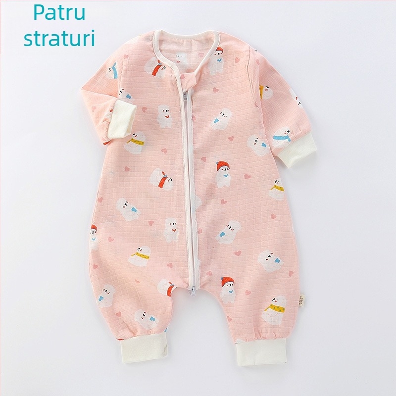 Sac de dormit pentru bebeluși, din bumbac muselină, dublu strat, model Cartoon, fermoar nylon, siguranță Clasa A