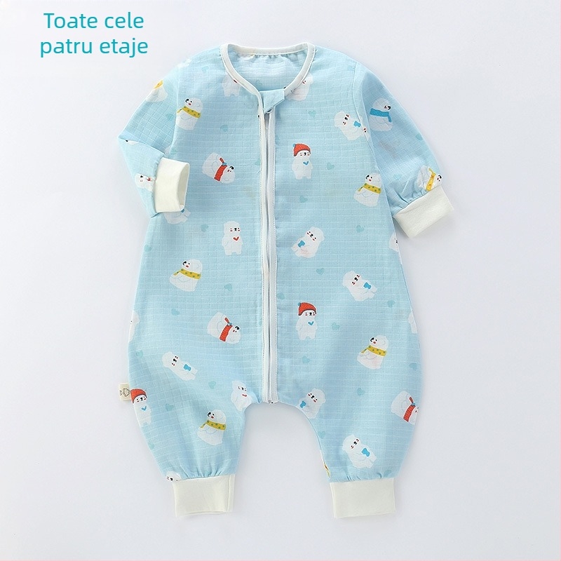 Sac de dormit pentru bebeluși, din bumbac muselină, dublu strat, model Cartoon, fermoar nylon, siguranță Clasa A