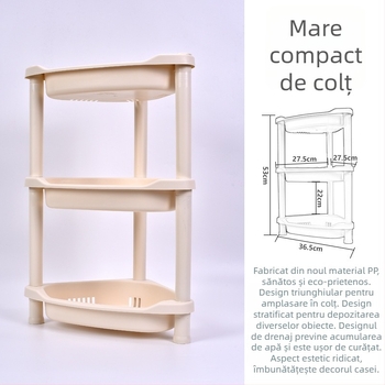 Etajeră de depozitare din plastic, cu bază triunghiulară tripod, pentru baie și bucătărie, 3 etaje, încărcare 5–10 kg