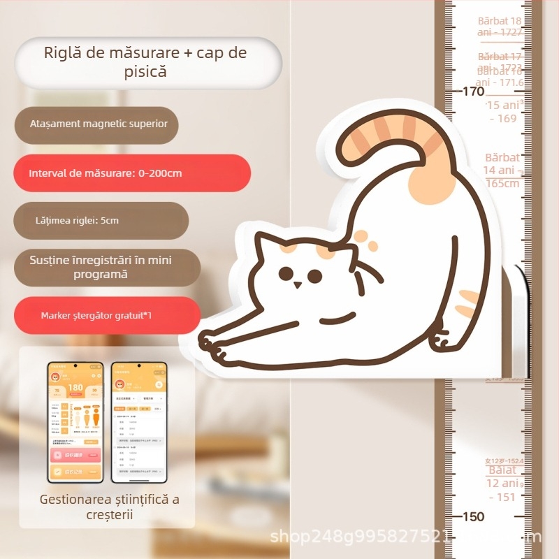 Linie de înălțime pentru copii – autocolant de perete 3D cu animale drăguțe, PVC, impermeabil, 1 bucată