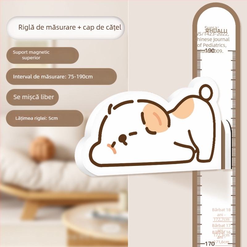 Linie de înălțime pentru copii – autocolant de perete 3D cu animale drăguțe, PVC, impermeabil, 1 bucată