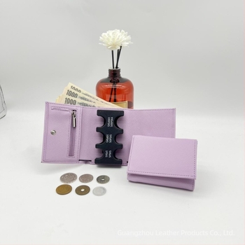 Portofel mic din PU cu clips pentru monede, design Saffiano triple, portofel compact multifuncțional, vară 2023