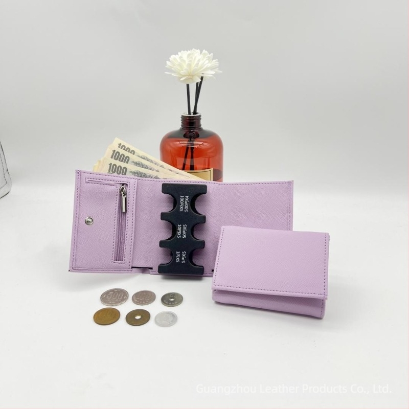 Portofel mic din PU cu clips pentru monede, design Saffiano triple, portofel compact multifuncțional, vară 2023