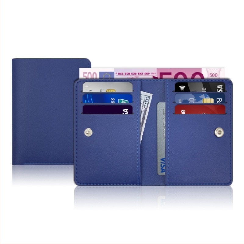 Holder pentru carduri din piele PU, anti-magnetic, cu 9 sloturi, subțire și compact