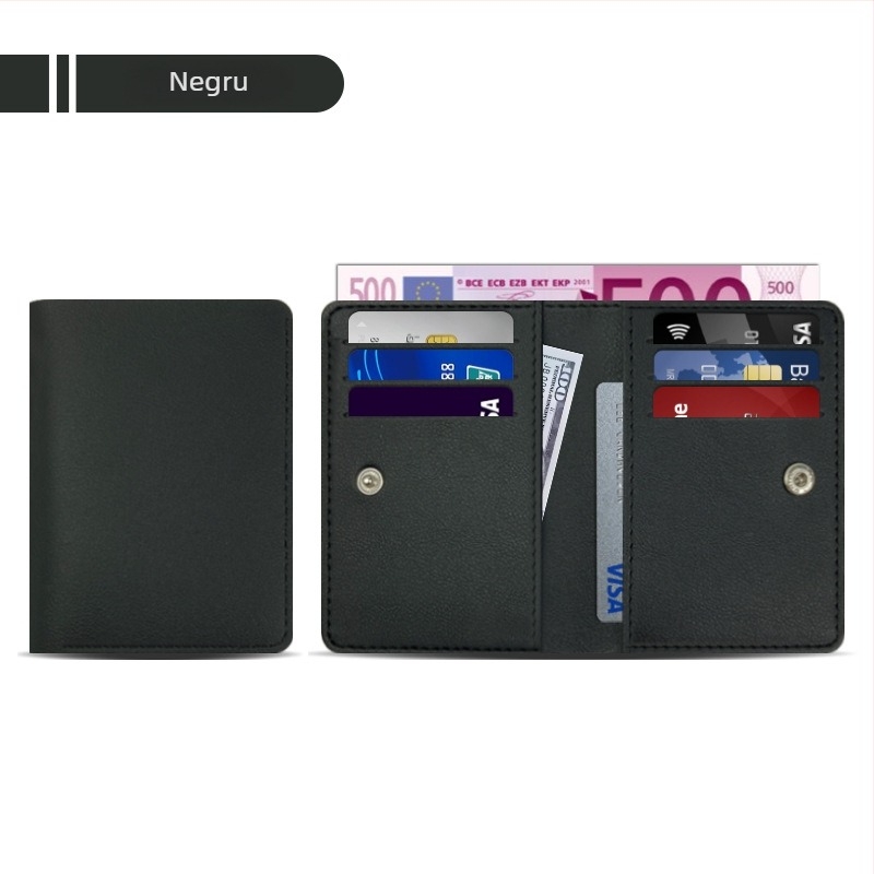 Holder pentru carduri din piele PU, anti-magnetic, cu 9 sloturi, subțire și compact