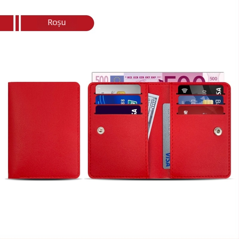 Holder pentru carduri din piele PU, anti-magnetic, cu 9 sloturi, subțire și compact