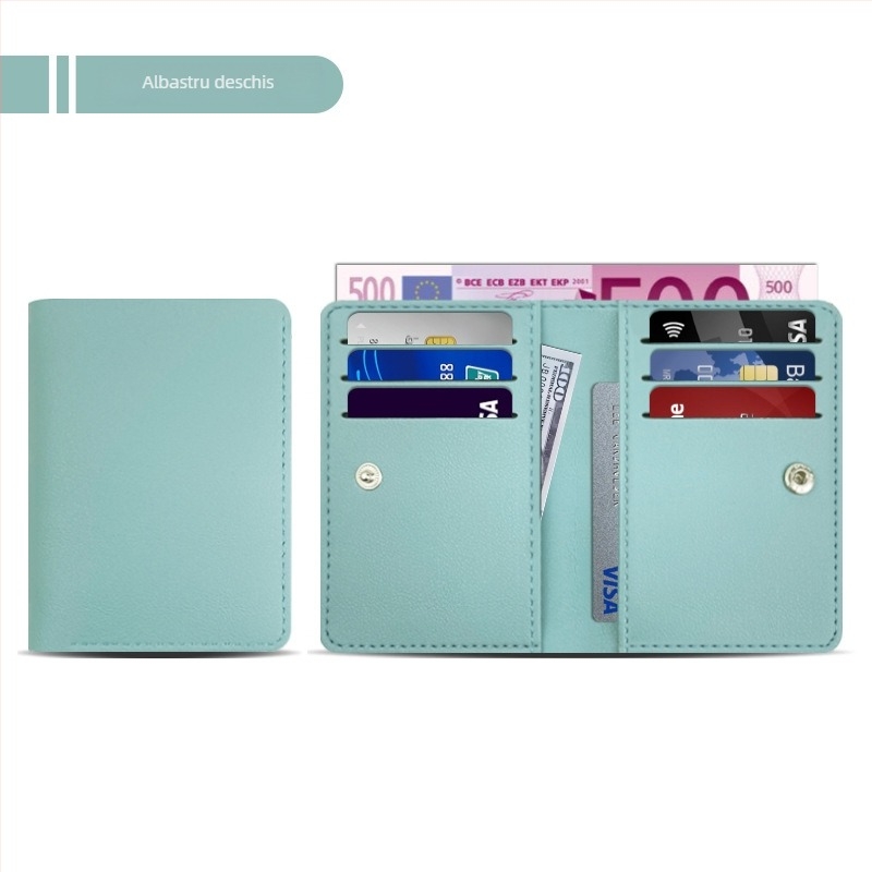 Holder pentru carduri din piele PU, anti-magnetic, cu 9 sloturi, subțire și compact