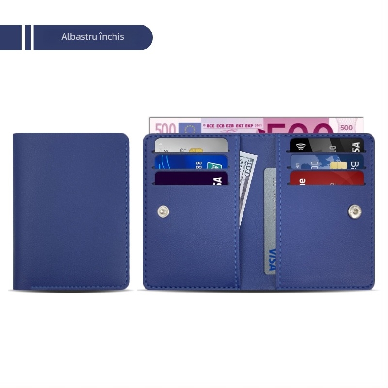 Holder pentru carduri din piele PU, anti-magnetic, cu 9 sloturi, subțire și compact