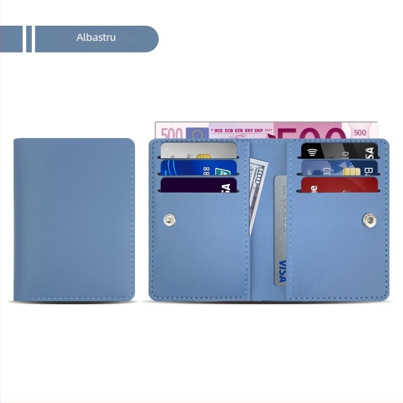 Holder pentru carduri din piele PU, anti-magnetic, cu 9 sloturi, subțire și compact