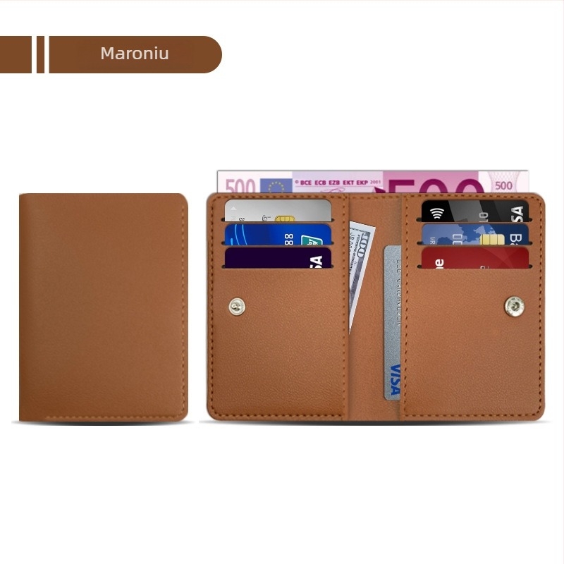 Holder pentru carduri din piele PU, anti-magnetic, cu 9 sloturi, subțire și compact