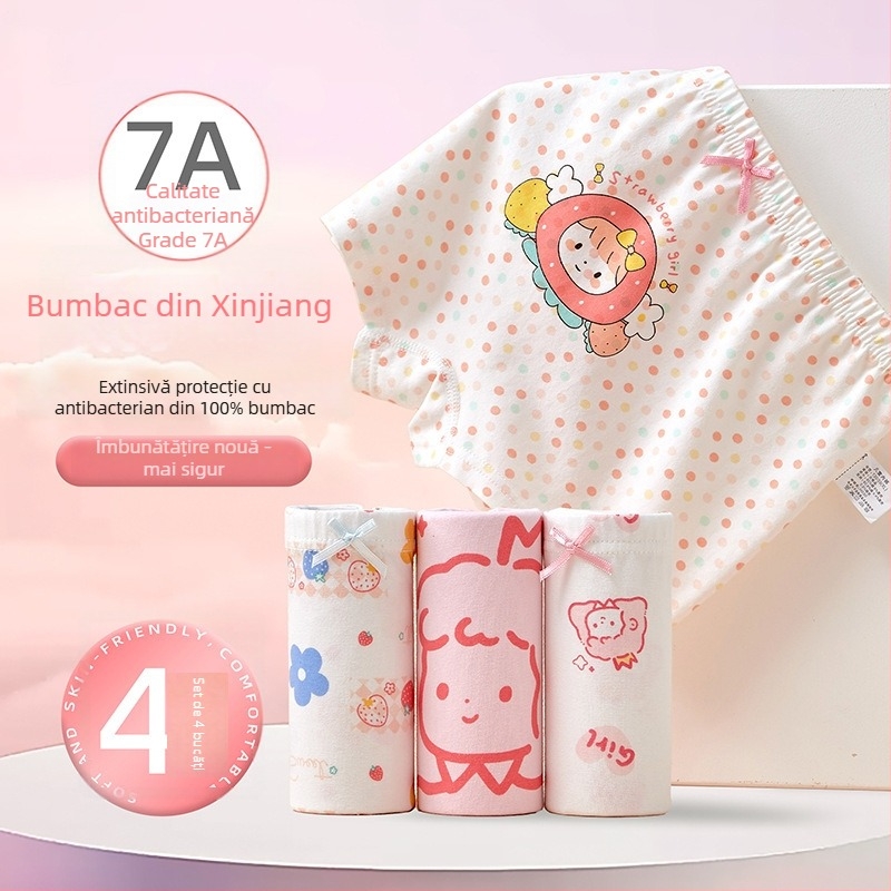 Boxeri pentru fete din bumbac 95%, model ușor de vară, pentru copii 3–8 ani (100–140 cm) și copii mai mari peste 140 cm.