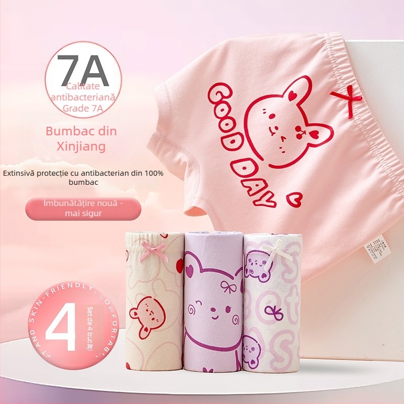 Boxeri pentru fete din bumbac 95%, model ușor de vară, pentru copii 3–8 ani (100–140 cm) și copii mai mari peste 140 cm.