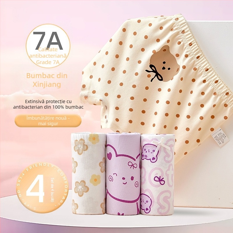 Boxeri pentru fete din bumbac 95%, model ușor de vară, pentru copii 3–8 ani (100–140 cm) și copii mai mari peste 140 cm.