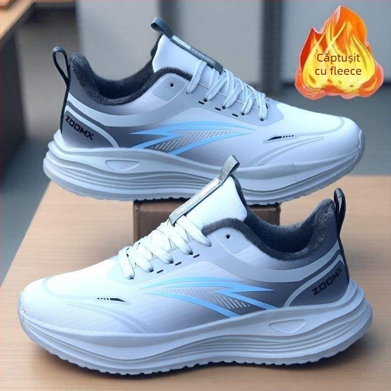 Pantofi sport de iarnă pentru bărbați, din PU, impermeabili, cu căptușeală plușată