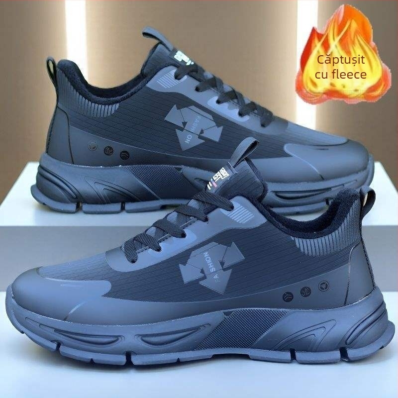 Pantofi sport de iarnă pentru bărbați, din PU, impermeabili, cu căptușeală plușată