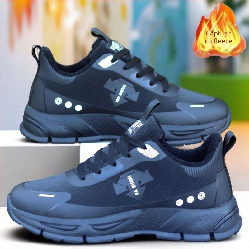 Pantofi sport de iarnă pentru bărbați, din PU, impermeabili, cu căptușeală plușată