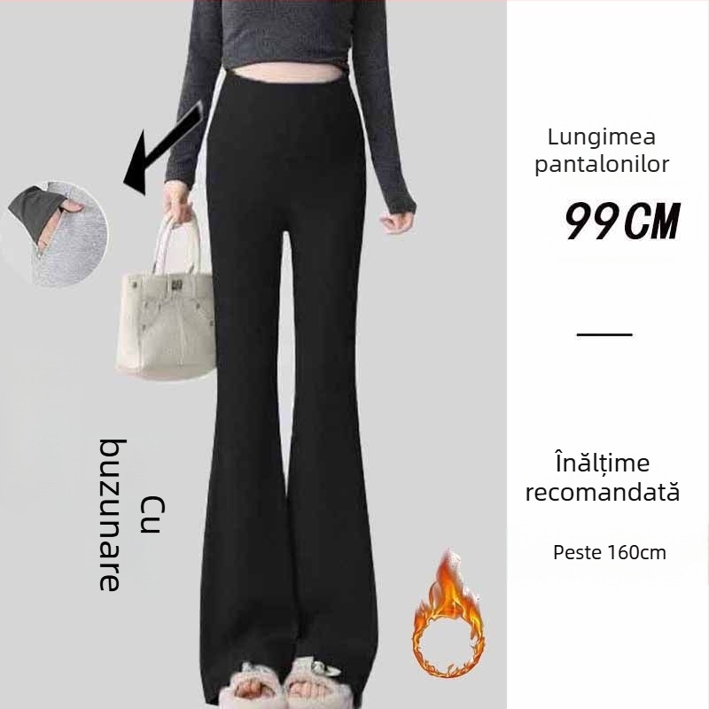 Pantaloni de maternitate în stil coreean, talie înaltă, micro-elastic, croială bell-bottom, țesătură din amestec poliester-viscoză (50–70% poliester, <30% viscoză)