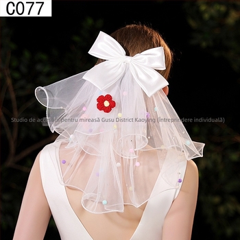 Accesoriu pentru cap din plasă, cu fundă, stil dulce feminin, imprimeu, potrivit pentru nunți și cadouri de ziua de naștere