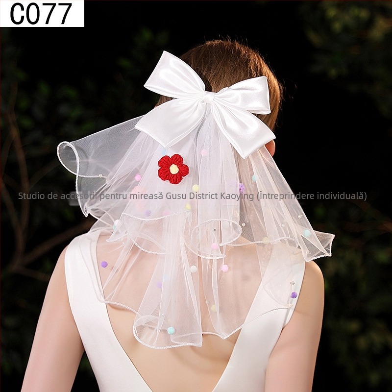 Accesoriu pentru cap din plasă, cu fundă, stil dulce feminin, imprimeu, potrivit pentru nunți și cadouri de ziua de naștere