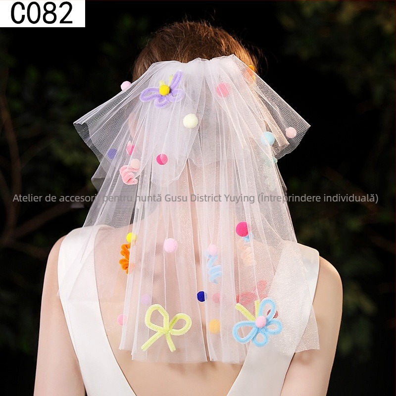 Accesoriu pentru cap din plasă, cu fundă, stil dulce feminin, imprimeu, potrivit pentru nunți și cadouri de ziua de naștere