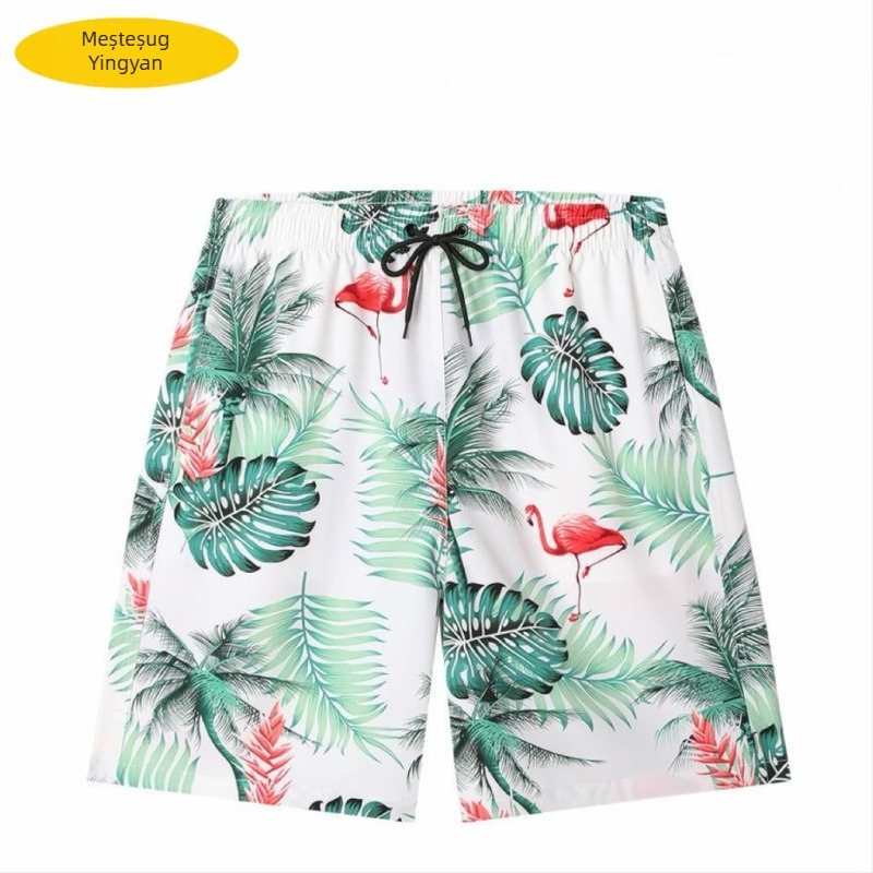 Șorturi de plajă pentru bărbați, croială lejeră, imprimeu, poliester 90–95%, 150 g