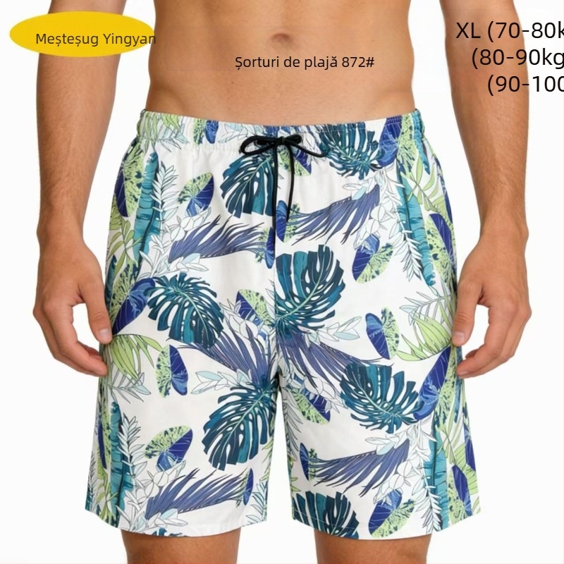 Șorturi de plajă pentru bărbați, croială lejeră, imprimeu, poliester 90–95%, 150 g