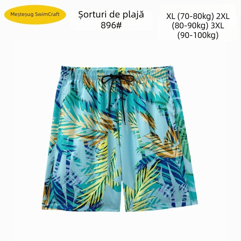 Șorturi de plajă pentru bărbați, croială lejeră, imprimeu, poliester 90–95%, 150 g