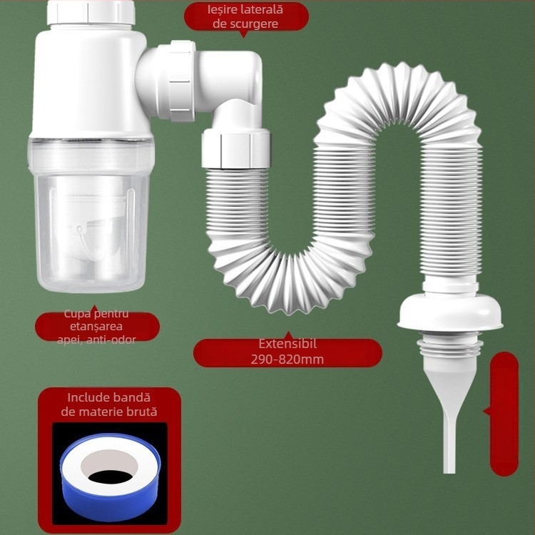 Sistem de drenaj pentru chiuvetă cu protecție împotriva mirosurilor – PVC, model WD-XS171-20, presiune nominală 1, temperatură de lucru 60°C, instalare directă