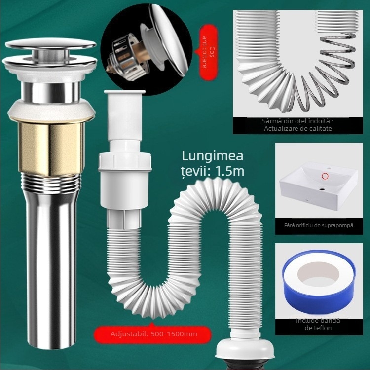 Sistem de drenaj pentru chiuvetă cu protecție împotriva mirosurilor – PVC, model WD-XS171-20, presiune nominală 1, temperatură de lucru 60°C, instalare directă