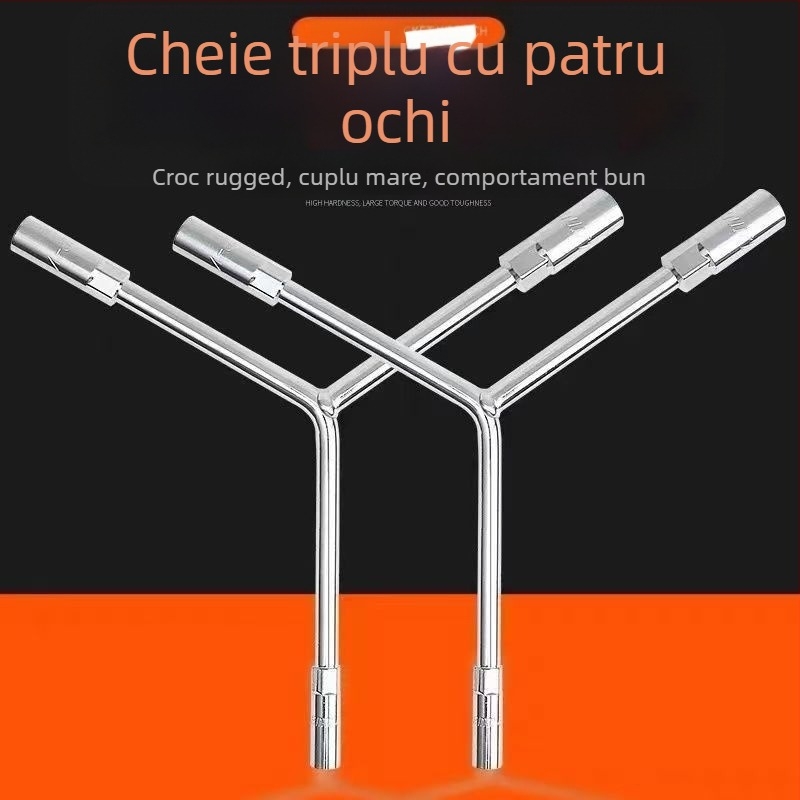 Three-Prong Socket Wrench, Extended Y-Type, Multi-Functional Triangle Socket, High-Carbon Steel for Motorcycle Tire Repair