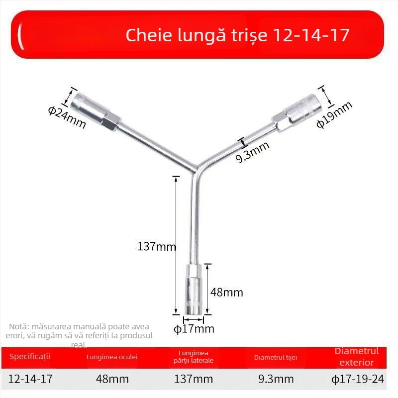 Three-Prong Socket Wrench, Extended Y-Type, Multi-Functional Triangle Socket, High-Carbon Steel for Motorcycle Tire Repair
