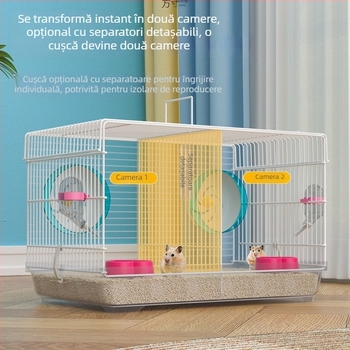 Cușcă pentru hamster cu separator detașabil – metal, stil vilă, set convertibil